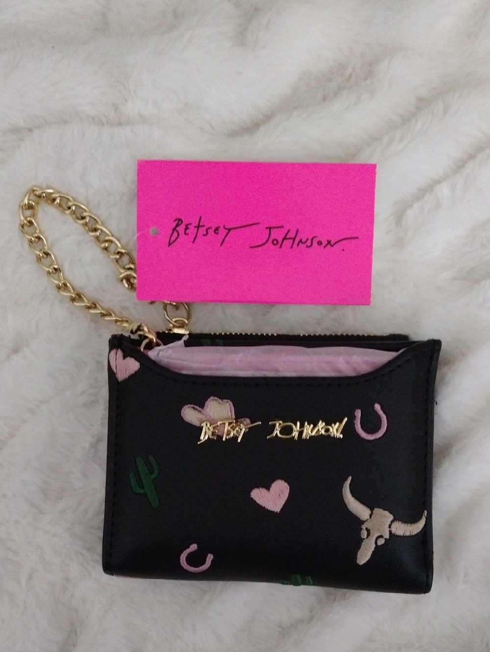 Betsey Johnson Western Embroidered Wallet Bigold & Card Holder NWT